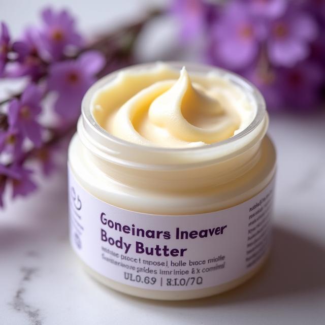 Open jar of rich Connemara Heather Body Butter with a creamy texture.